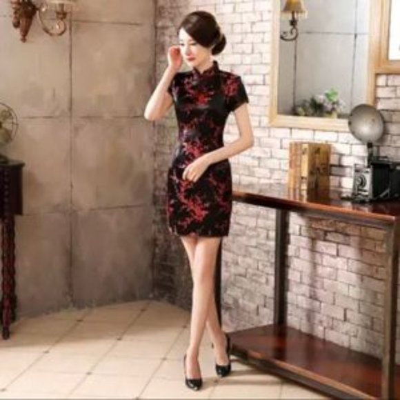 golden elephant Dresses & Skirts - Chinese Asian Sexy Short Black Red Satin Qipao Cheongsam Dress